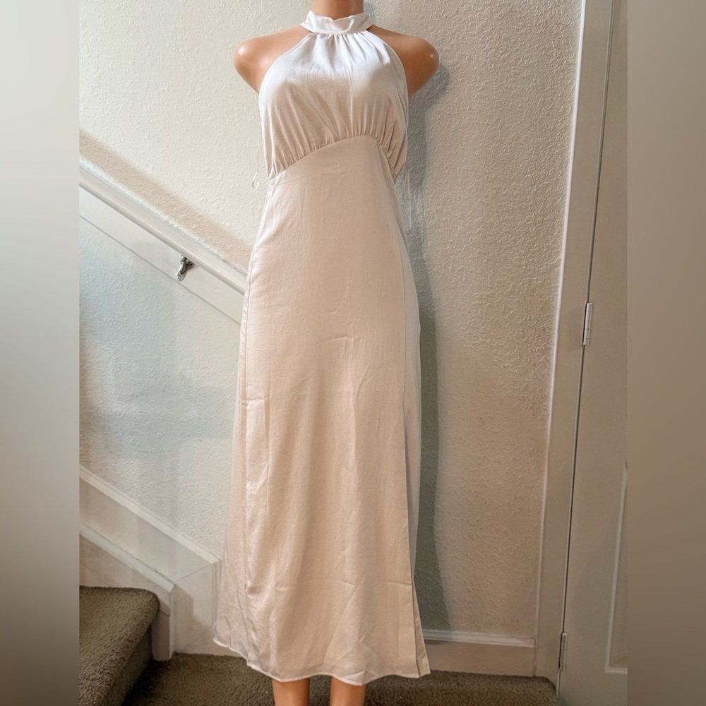 Express Strapless Cream Maxi Dress